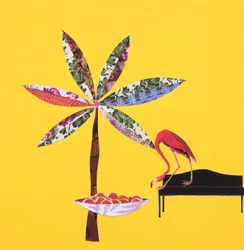 Flamant avec oranges (collage)