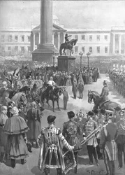 La fin de la guerre de Crimée : la proclamation de la paix à Charing Cross, avril 1856, 1901.