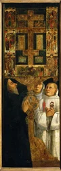 Le cardinal Bessarion avec deux pères de la Scuola della Carita à la porte de l