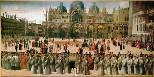 Procession sur la place Saint-Marc, Venise (huile sur toile)