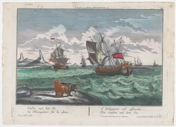 Vue des navires naviguant sur la mer de glace (série: Chasse à la baleine au Groenland)