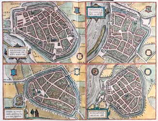 Arnhem, Geltre, Venlo, Roermond - Pays-Bas - dans "Civitates Orbis Terrarum" de Georg Braun, Cologne 1617