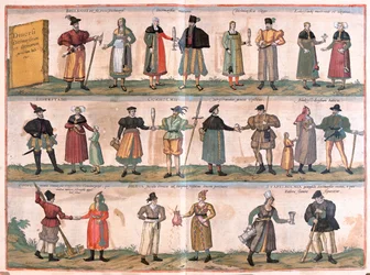 Costumes pour hommes et femmes - dans "Civitates Orbis Terrarum" de Georg Braun, Cologne 1617