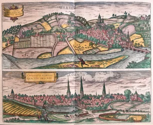Essen et Werden, Allemagne - dans "Civitates Orbis Terrarum" de Georg Braun, Cologne 1617