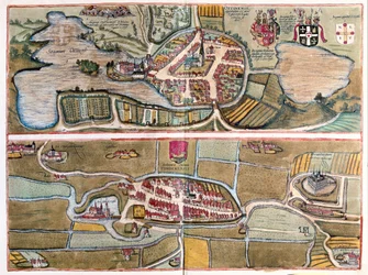 Eutin, Allemagne - Tonder, Danemark - dans "Civitates Orbis Terrarum" de Georg Braun, Cologne 1617