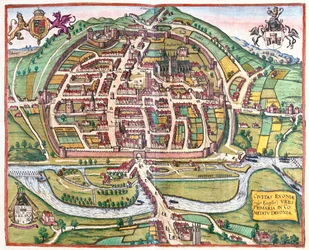 Exter, Angleterre - dans "Civitates Orbis Terrarum" de Georg Braun, Cologne 1617