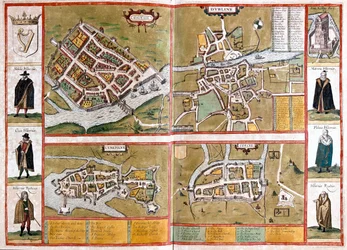 Galway, Dublin, Limerick et Cork, Angleterre - dans "Civitates Orbis Terrarum" de Georg Braun, Cologne 1617