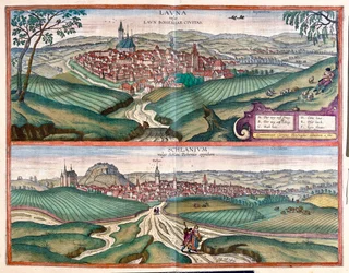 Louny (Bohème) - Slany, République tchèque - dans "Civitates Orbis Terrarum" de Georg Braun, Cologne 1617