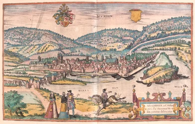 Munden, Hanoversch, Allemagne - dans "Civitates Orbis Terrarum" de Georg Braun, Cologne 1617