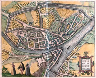 Namur et la Mosa, Belgique - dans "Civitates Orbis Terrarum" de Georg Braun, Cologne 1617