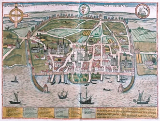Visby, île de Gotland, Suède - dans "Civitates Orbis Terrarum" de Georg Braun, Cologne 1617