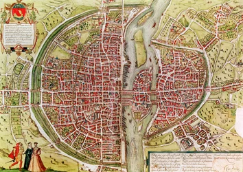 Carte de Paris tirée de «Civitates orbis terrarum» de Georg Braun (1541-1622) et Franz Hogenberg (1540-92), française, 1572-1617