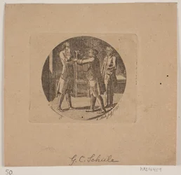 Vignette avec trois hommes