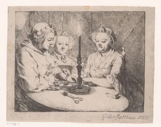 Femmes jouant aux dames à la lumière des bougies