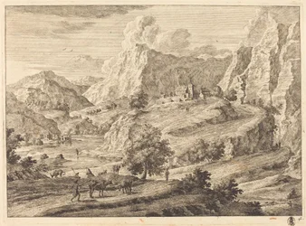 Paysage montagneux avec figures et monastère