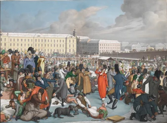 Patinage sur glace dans le port gelé du canal de Wiener Neustadt, 1805