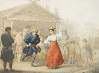 Fête devant une taverne