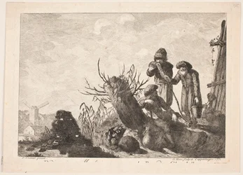 Trois paysans dans un paysage