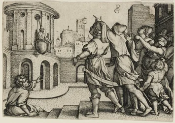 Virgile suspendu dans un panier, copie