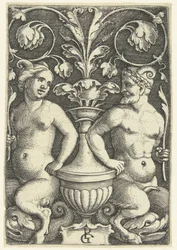 Satyre mâle et femelle (Décorations plates avec grotesques et rinceaux)
