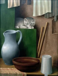 Nature morte au chat (coin du poêle)