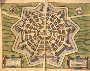 Italie, Palmanova, carte, gravure de Civitates Orbis Terrarum