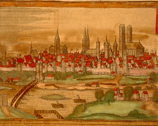 Carte de la ville de Munich de Civitates Orbis Terrarum par Georg Braun