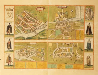 Carte de Galway, Dublin, Limerick et Cork du Civitates Orbis Terrarum par Georg Braun