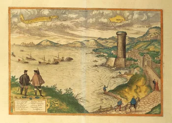 Carte de Mola di Bari, région des Pouilles du Civitates Orbis Terrarum par Georg Braun