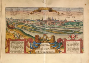 Carte de Munich, Allemagne, de Civitates Orbis Terrarum par Georg Braun