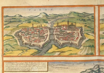 Carte de Parme du Civitates Orbis Terrarum par Georg Braun