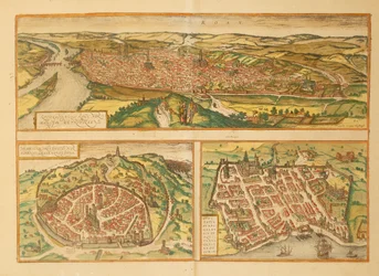Carte de Rouen, Nîmes et Bordeaux de Civitates Orbis Terrarum par Georg Braun