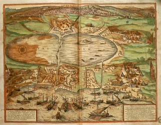 Carte de Tunis, Tunisie, du Civitates Orbis Terrarum par Georg Braun et Franz Hogenberg, gravure
