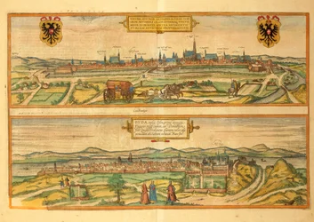 Carte de Vienne et Buda du Civitates Orbis Terrarum par Georg Braun