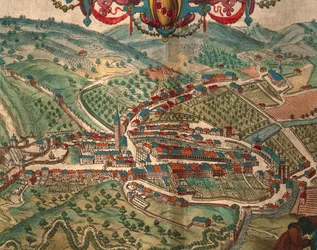 Serravalle Scrivia de Civitates Orbis Terrarum par Georg Braun