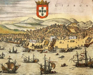 Carte de la ville de Lisbonne, de Civitates Orbis Terrarum par Georg Braun et Franz Hogenberg, gravure