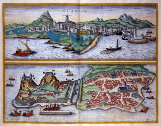 Vue du port de Candie en Crète et du port de Corfou en Grèce