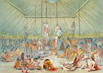 Cérémonie du Mandan (lithographie couleur)