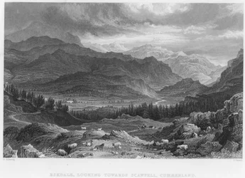Eskdale, en direction de Scawfell, Cumberland (gravure)
