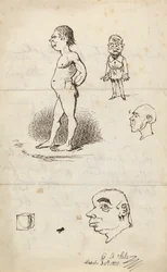 Esquisses : Homme nu, homme debout, deux profils et boîte