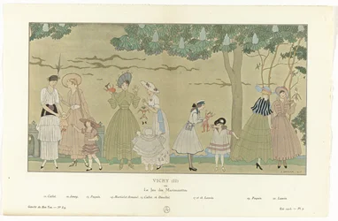 Gazette du Bon Ton, Été 1915 - No. 8-9, Pl. 3: Vichy (II) / ou / Le Jeu des Marionnettes