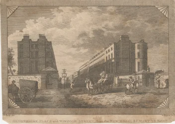 Devonshire Place et Wimpole Street, depuis la New Road, St. Mary Le Bone