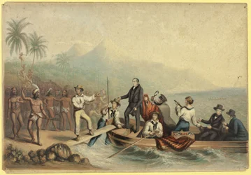 La réception du révérend J. Williams, à Tanna dans les mers du Sud, la veille de son massacre