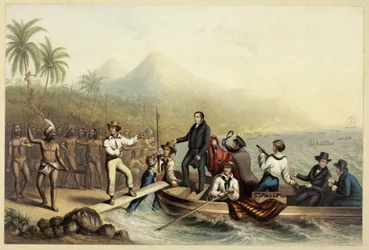 La réception du révérend J. Williams, à Tanna dans les mers du Sud, la veille de son massacre