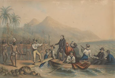 La réception du révérend J. Williams à Tanna dans les mers du Sud, la veille de son massacre