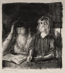 Madame Bellows fait la lecture à sa fille Anne