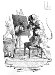 Un singe peignant un âne, 1753