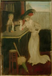 Femme avec un parasol au bar