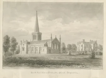Église de Hilderstone (dessin sépia, 1841)