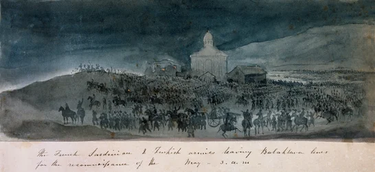Les armées française, sarde et turque quittant les lignes de Balaklava pour une reconnaissance, vers 1854